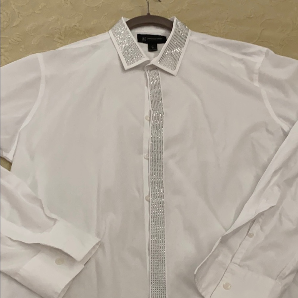INC Men’s White long sleeve dress shirt with trim